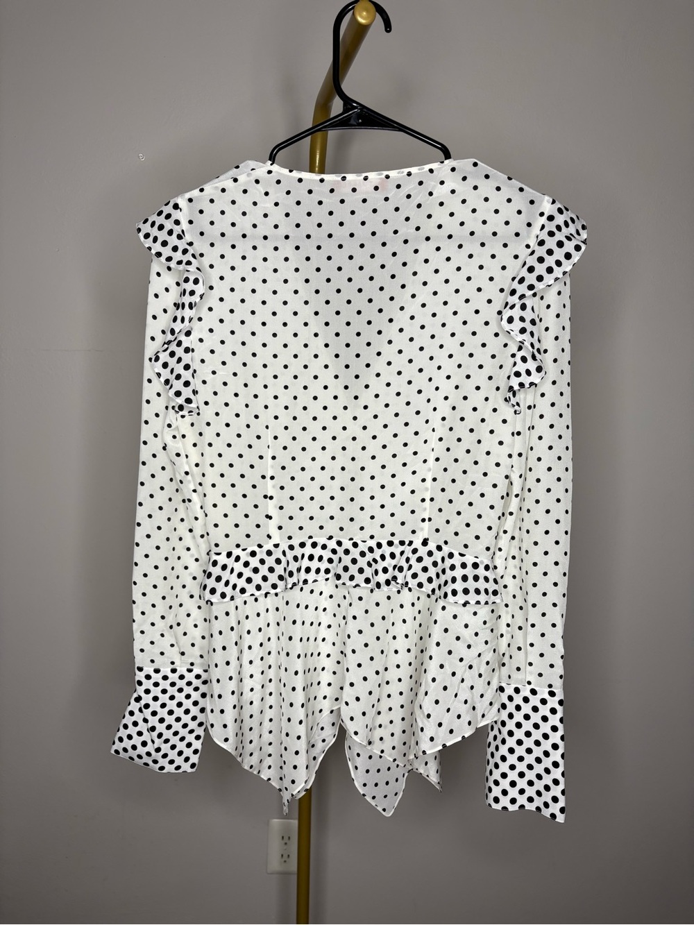 Altuzarra White and Black Polka Dot Ruffle V-Neck Blouse - Picture 3 of 3